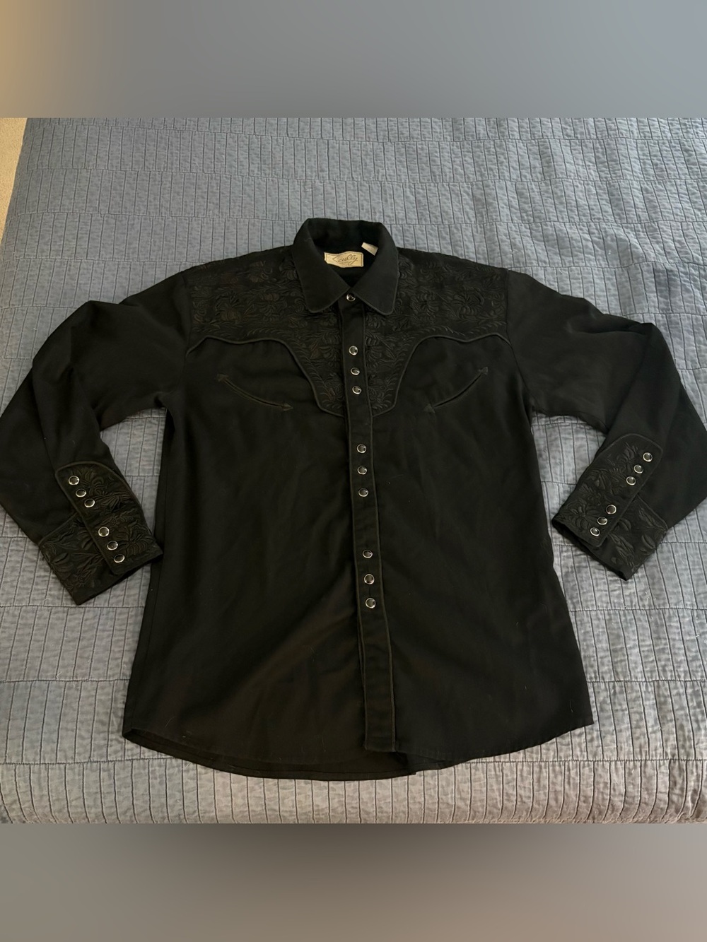 Scully Men’s Floral Black Embroidered Retro Western Gunslinger Snap Shirt Size L